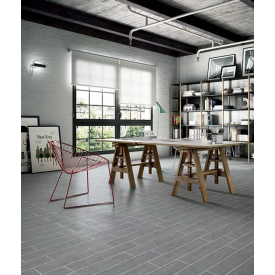 Full-body Straight-edge Wood Grain Tile - Dark Gray Wood Grain Floor Porcelain Tile