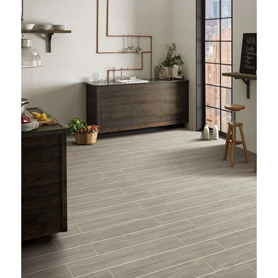 Full-body Straight-edge Wood Grain Tile - Warm Medium Gray Wood Grain Floor Porcelain Tile